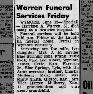Obituary for Harrison A. Warren