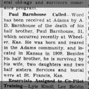 Paul Barnhouse Obituary 